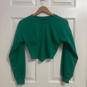 Green Cropped Sweatshirt with Corset Detailing
